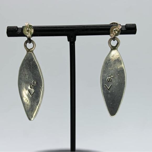 S. Dixon Sterling Silver Turquoise Chip Inlay Dangle Earrings. - Picture 4 of 6